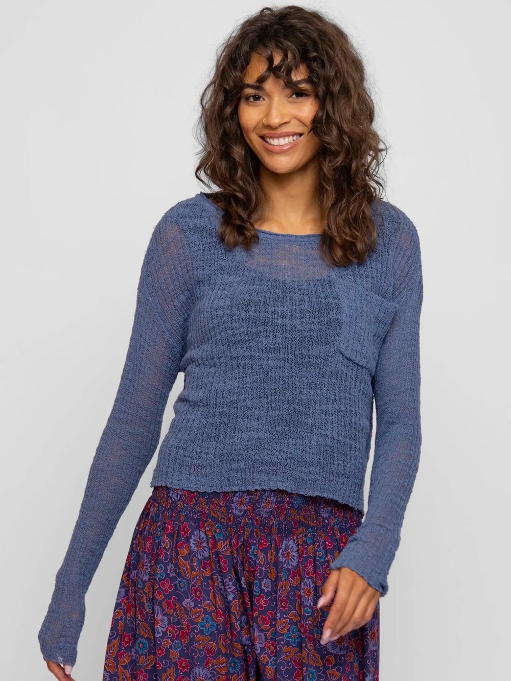 Natural Life Patti Layering Long Sleeve Sweater Knit Heather Blue Large NEW